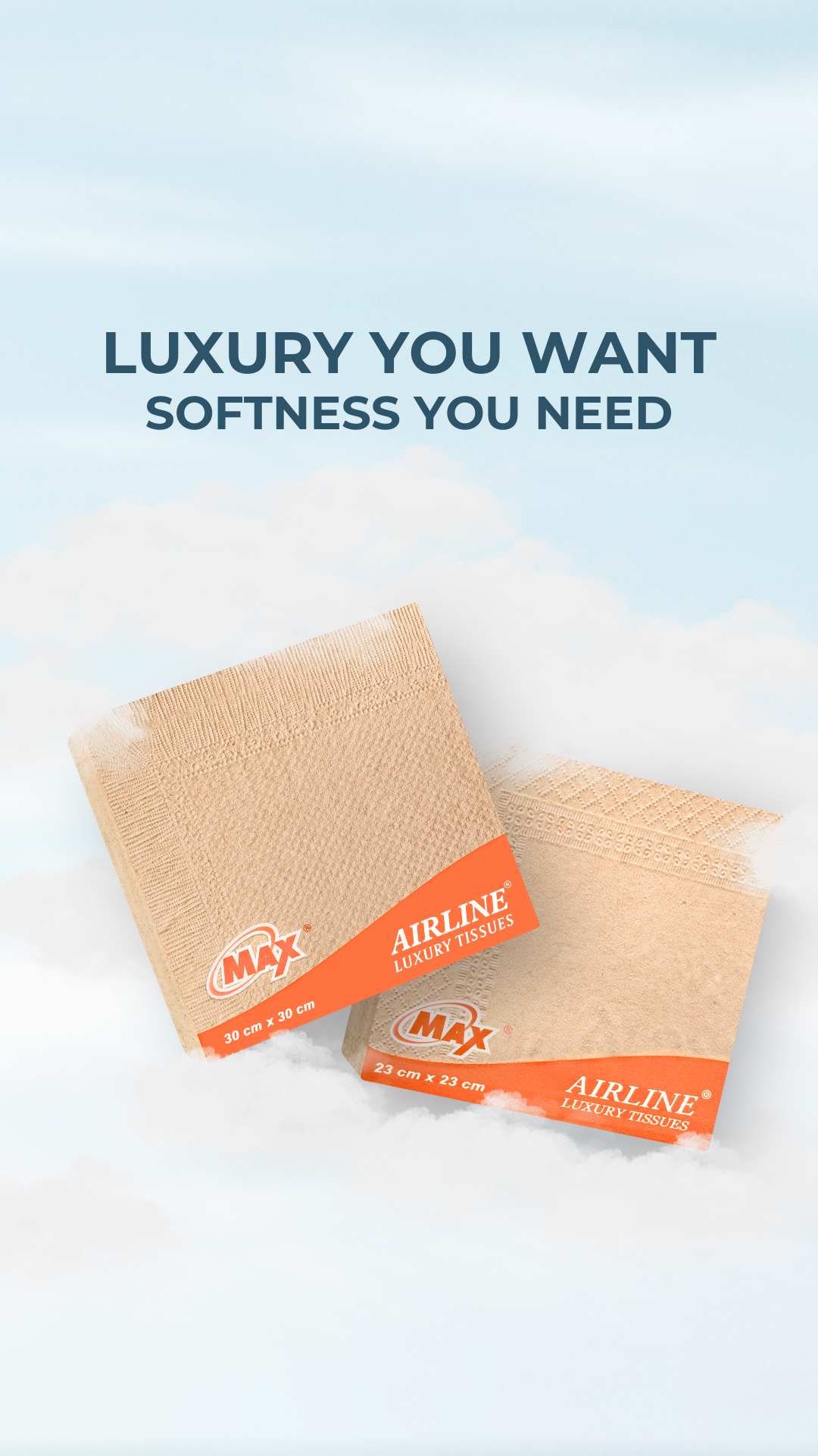 Max Airline 23 cm x 23 cm – 2 Ply Brown Tissue Napkin | 100 Pulls x 10