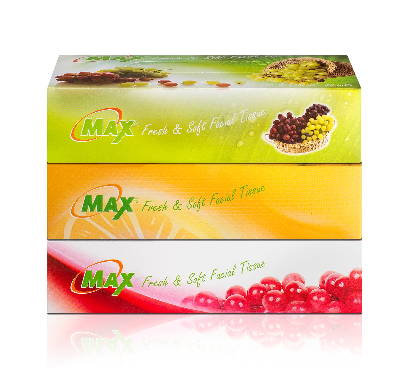 Max Facial Tissue Mix Fruit - 80 Pulls | Virgin Facial Tissue Box | Pack of 12