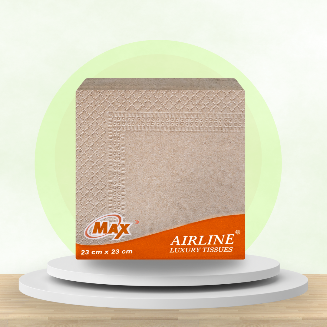 Max Airline 23 cm x 23 cm – 2 Ply Brown Tissue Napkin | 100 Pulls x 10